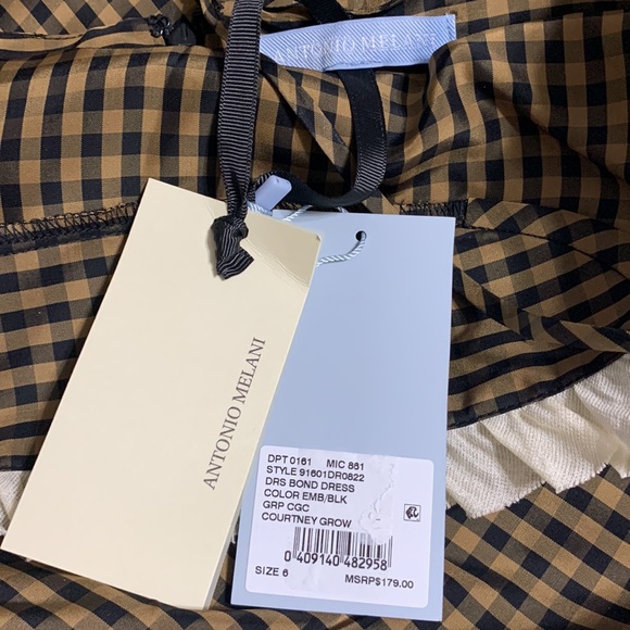 NWT ANTONIO MELANI x Courtney Grow Bond Gingham Print Flutter Hem Midi Dress - Picture 13 of 15